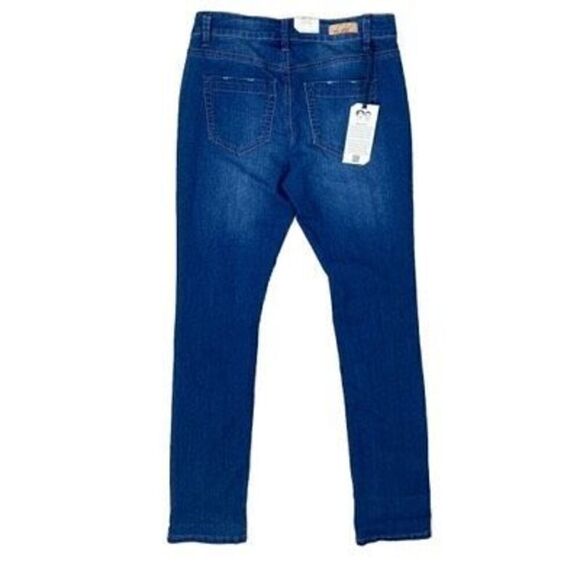 Lola 4 M 31 Kristine DMB Mid Rise Straight Jeans Dark Medium Wash Light Distress - Picture 2 of 5